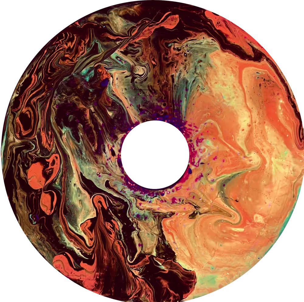 'eclectic' rear view - acrylic fluorescent & phosphorescent painting - 17.5x17.5cm - vinyl record 45rpm | selfear 2024