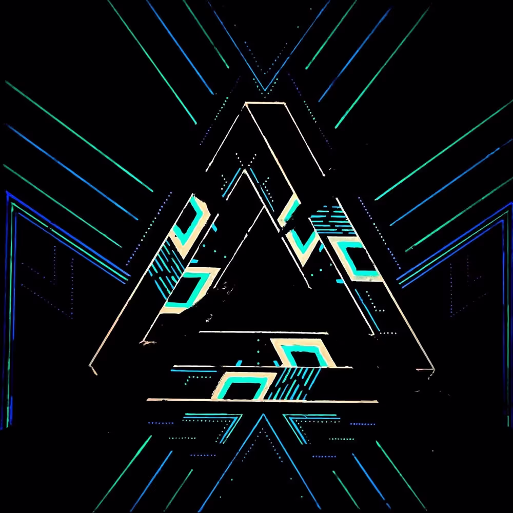 'penrose chaos' in the dark  - acrylic fluorescent & phosphorescent painting - 40x40cm - cotton canvas | selfear 2024