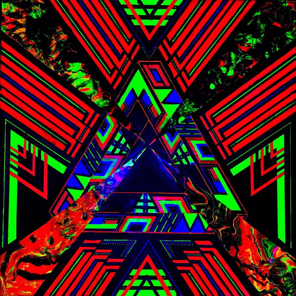 'penrose chaos' - acrylic fluorescent & phosphorescent painting - 40x40cm - cotton canvas | selfear 2024